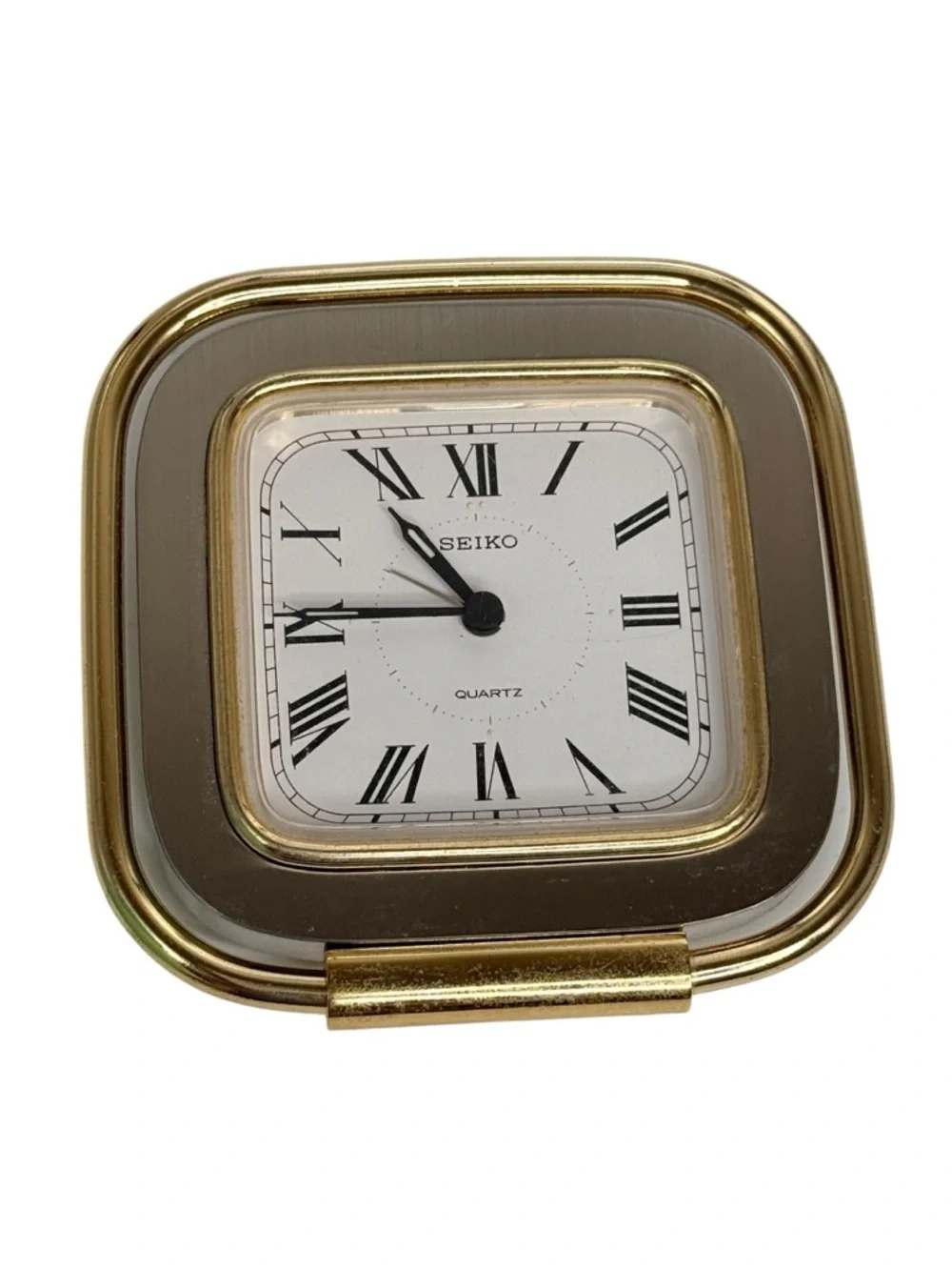 Seiko Gold Travel Alarm Clock - Gold Tone Desk Clock MCM Japanese movement